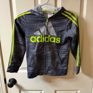 Kids Adidas Zip Up Hoodie Gray Neon Yellow Logo Size 6
